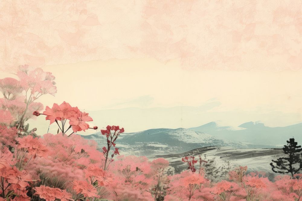 House and moutain landscapes outdoors painting blossom.