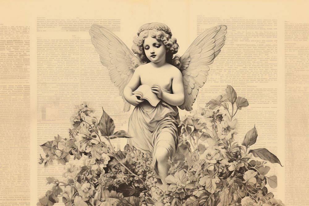 Cherub illustration ephemera angel paper representation.