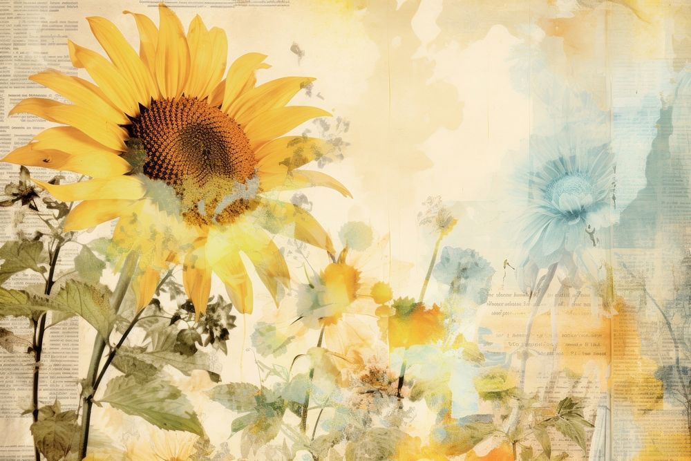 Sunflower with minimal tape landscapes backgrounds painting plant.