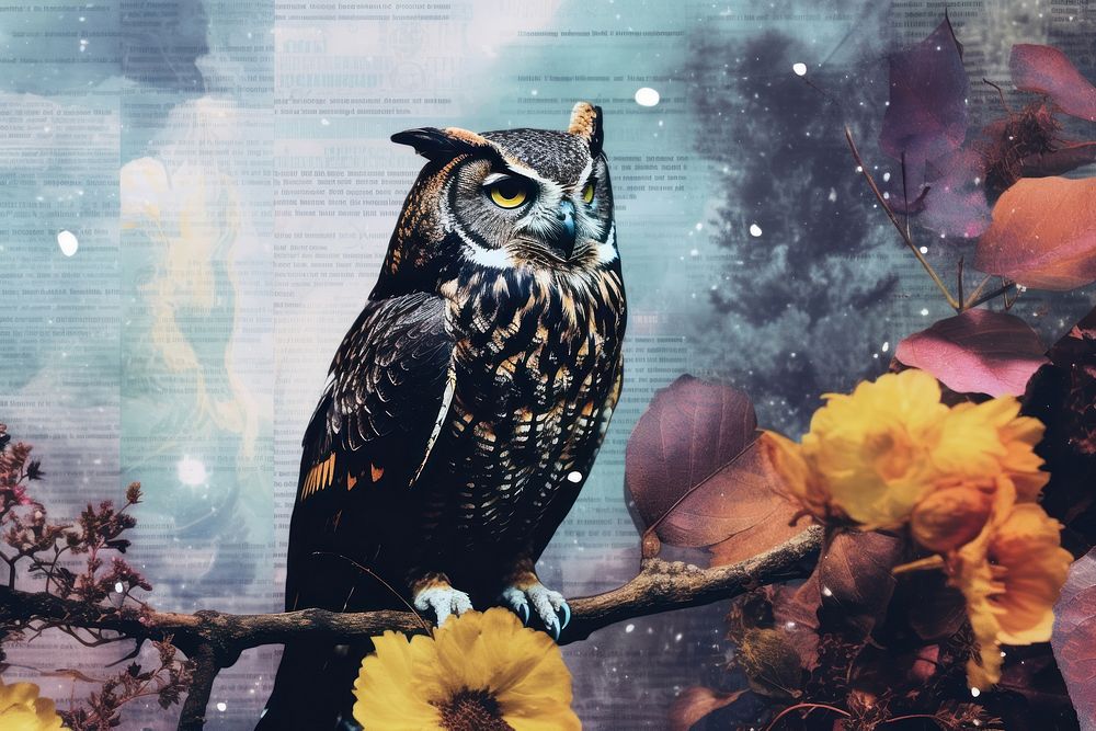 Owl night landscapes animal flower plant.