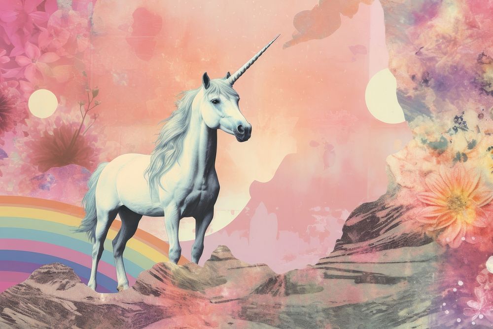 Unicorn and moutain landscapes outdoors painting animal.