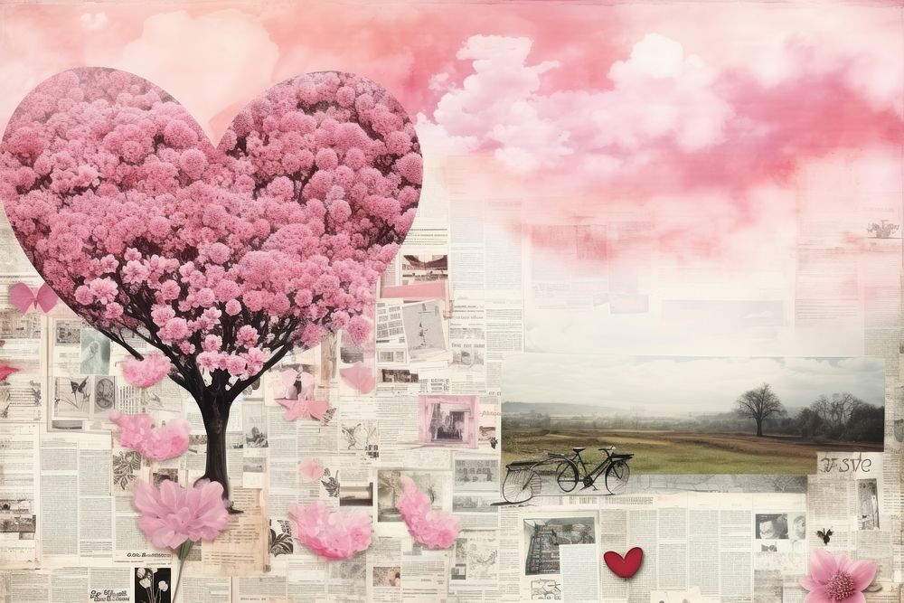 Heart love landscapes blossom collage flower.