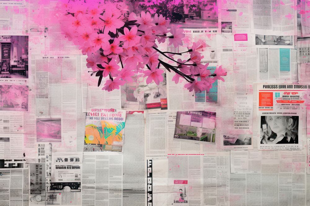 Ephemera background newspaper collage flower.