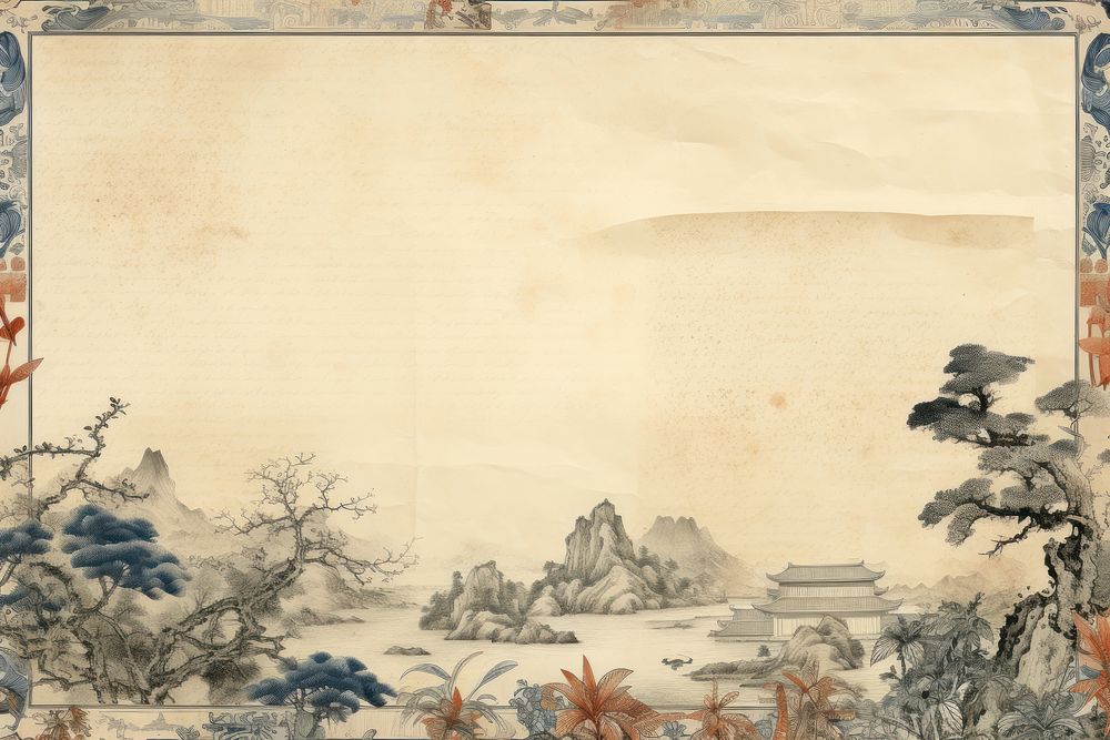 China landmark ephemera border backgrounds paper art.