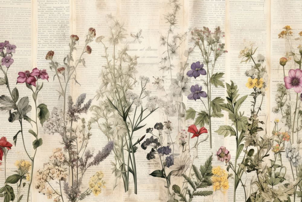Meadow ephemera border herbs backgrounds embroidery.
