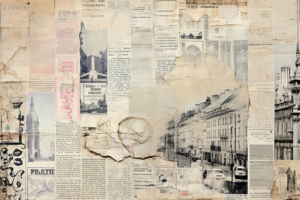 Cityscape ephemera border newspaper backgrounds collage.