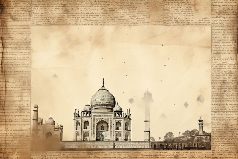 Taj mahal landmarks ephemera border architecture building paper.
