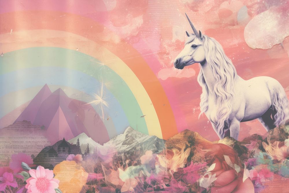 Unicorn and moutain landscapes painting mammal animal.