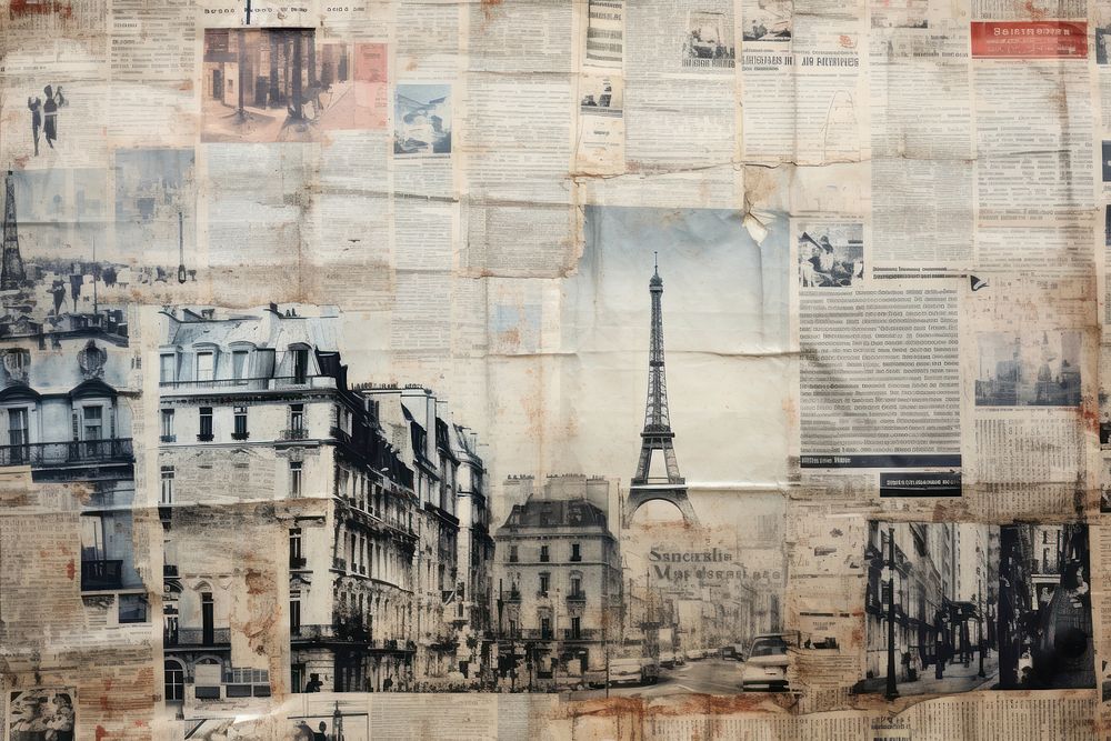 Night paris landscapes backgrounds newspaper collage.