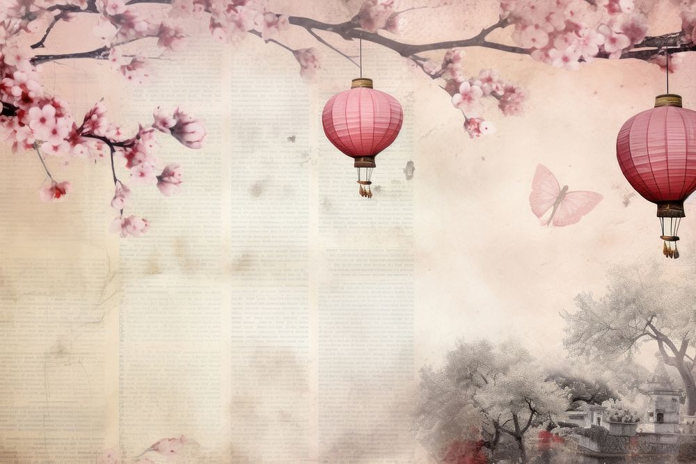 Sakura travel and lantern border backgrounds outdoors blossom.
