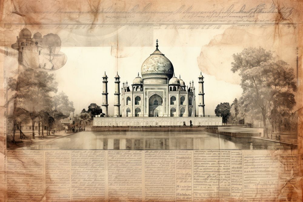 Taj mahal landmarks ephemera border architecture building paper.