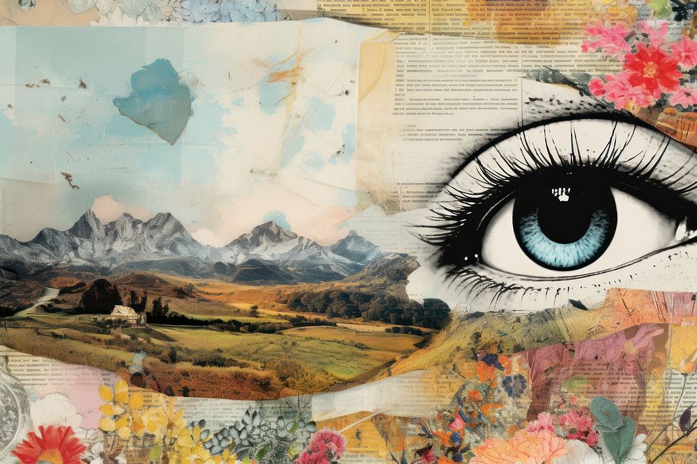 Eye drawing landscapes collage painting outdoors.