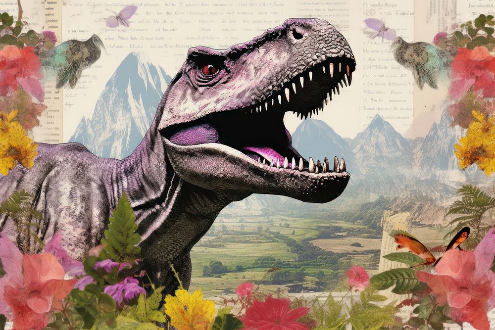 Dinosaur with moutain landscapes animal representation creativity.