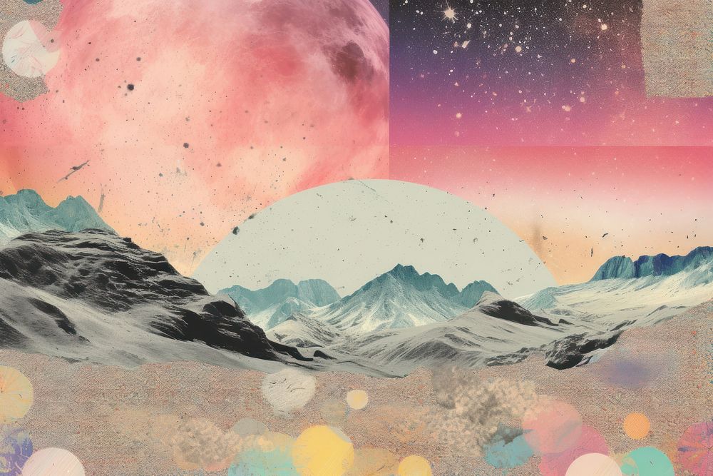 Mountain with galaxy space landscapes painting outdoors nature.