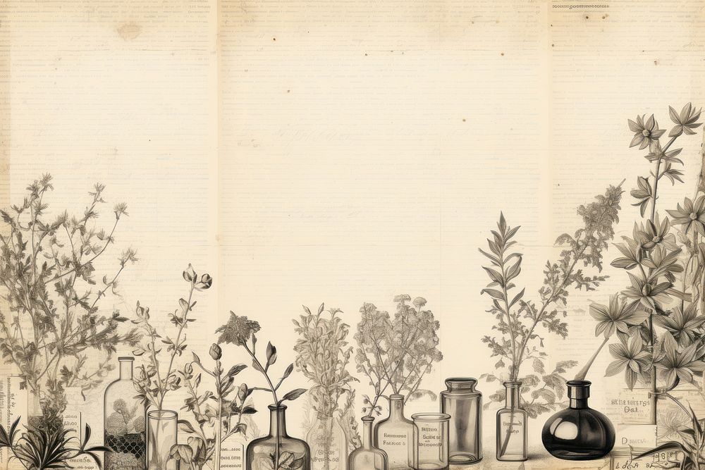 Science tubes and flasks ephemera border herbs backgrounds drawing.
