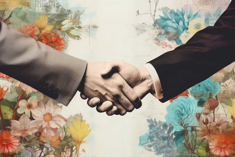 Businesswomen shake hands ephemera backgrounds adult togetherness.