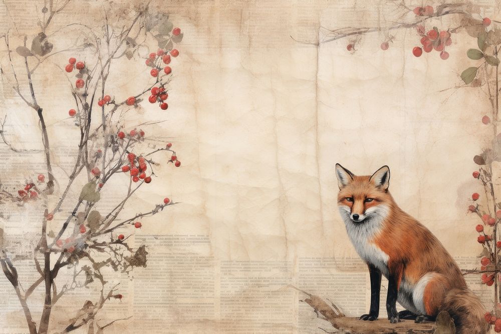 Red fox ephemera border backgrounds wildlife animal.