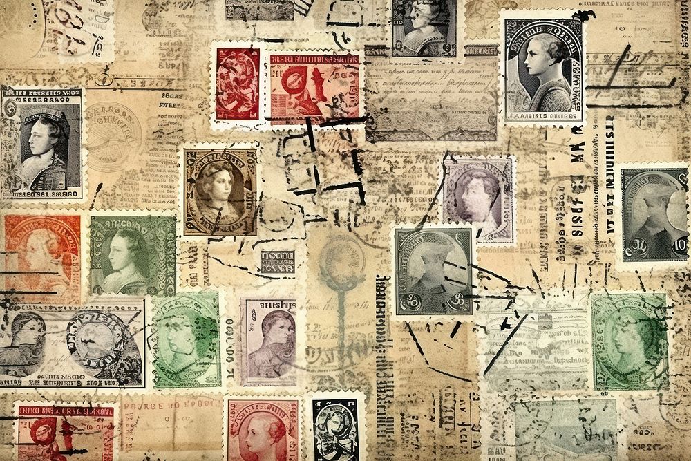 Mail stamps ephemera border backgrounds collage paper.