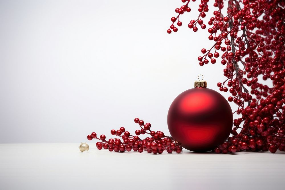 Red christmas ball and leaves decoration celebration pomegranate accessories.