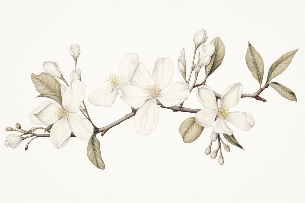 Botanical illustration magnolia flower blossom sketch.