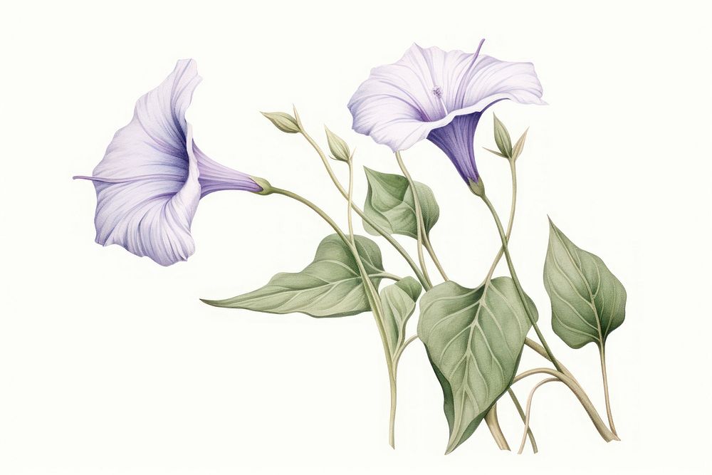 Botanical illustration morning glory flower drawing sketch.