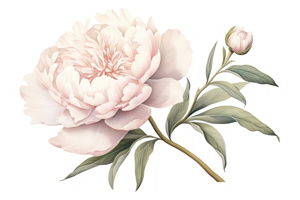 Botanical illustration blooming peony flower blossom sketch.