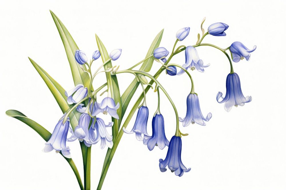 Botanical illustration bluebells flower blossom plant.