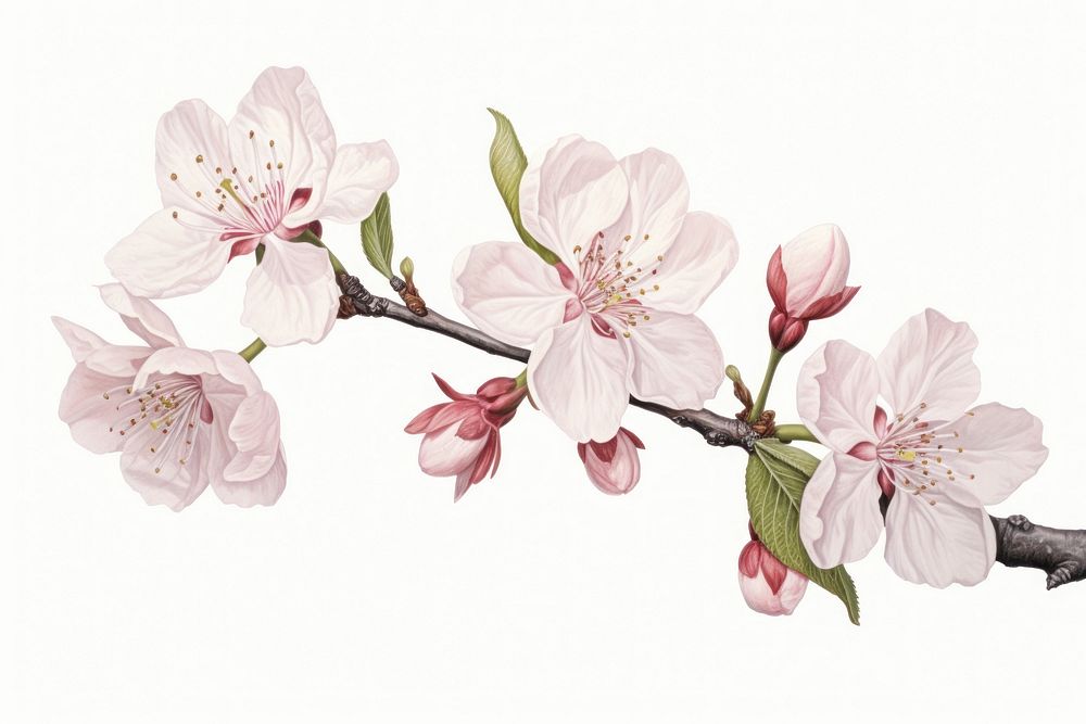 Botanical illustration cherry blossom flower plant inflorescence.