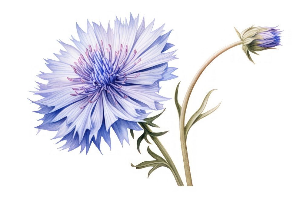 Botanical illustration cornflower blossom plant aster.