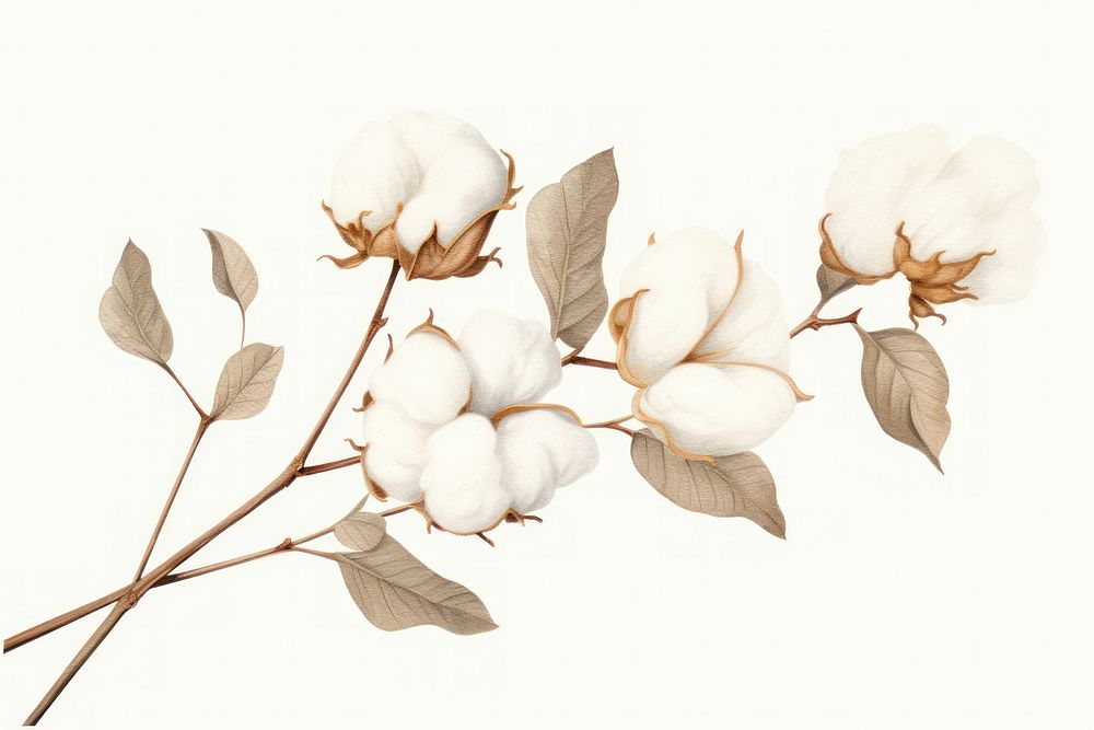 Botanical illustration cotton flower white inflorescence freshness.