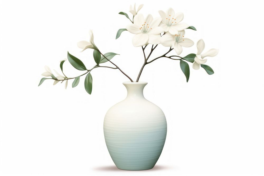 Botanical illustration flower vase blossom plant white.