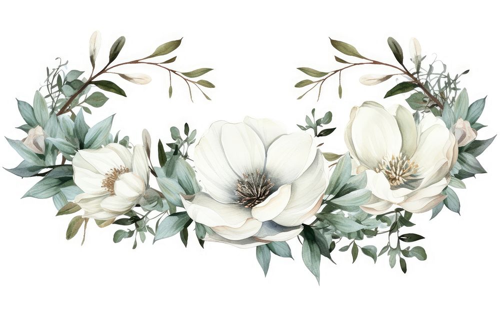 Botanical illustration flower crown plant white rose.