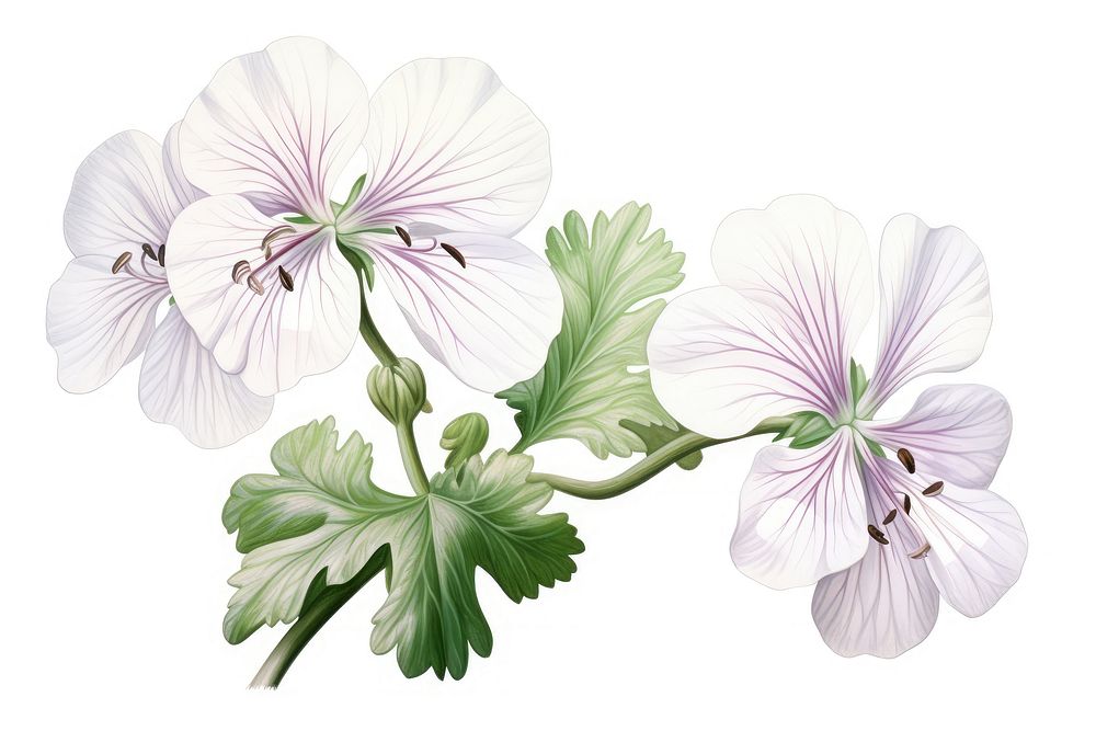 Botanical illustration geranium flower blossom plant inflorescence.