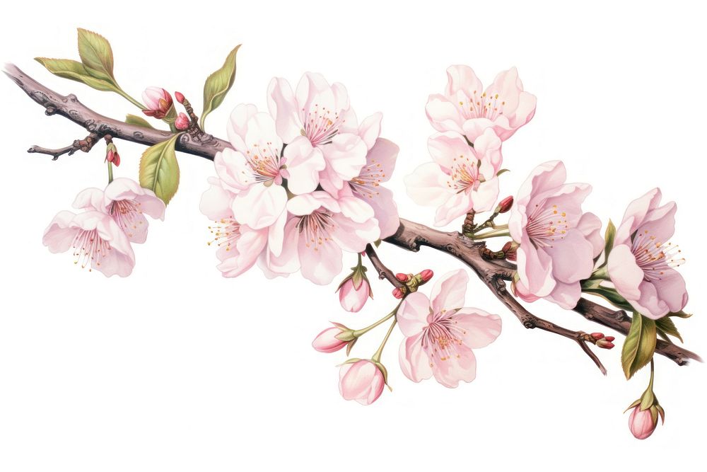 Botanical illustration isolated sakura flower blossom plant.
