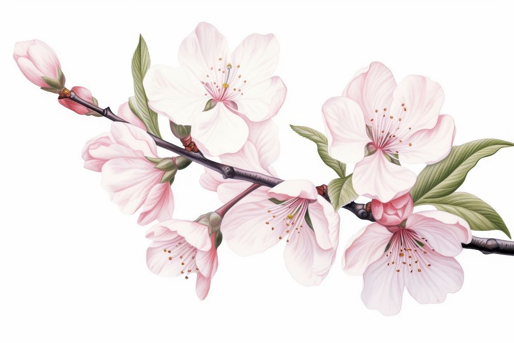 Botanical illustration isolated sakura flower blossom plant.