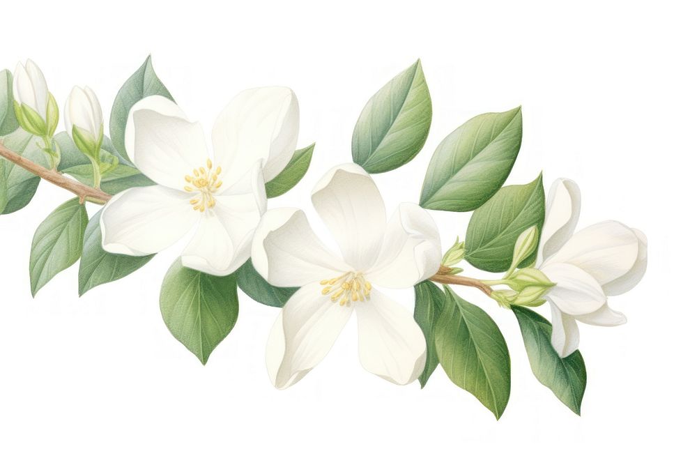 Botanical illustration jasmine flower blossom plant.