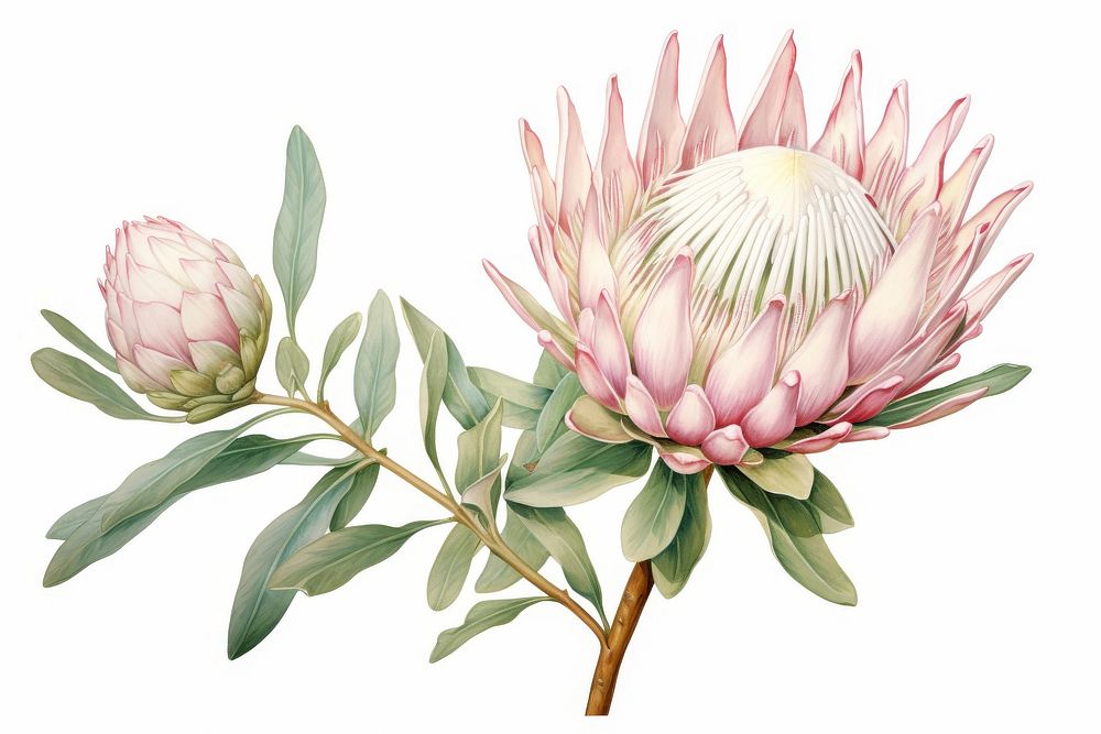 Botanical illustration protea flower plant petal.