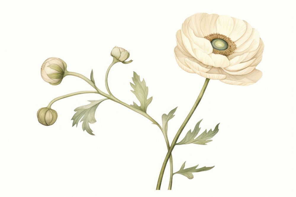 Botanical illustration ranunculus flower plant poppy.