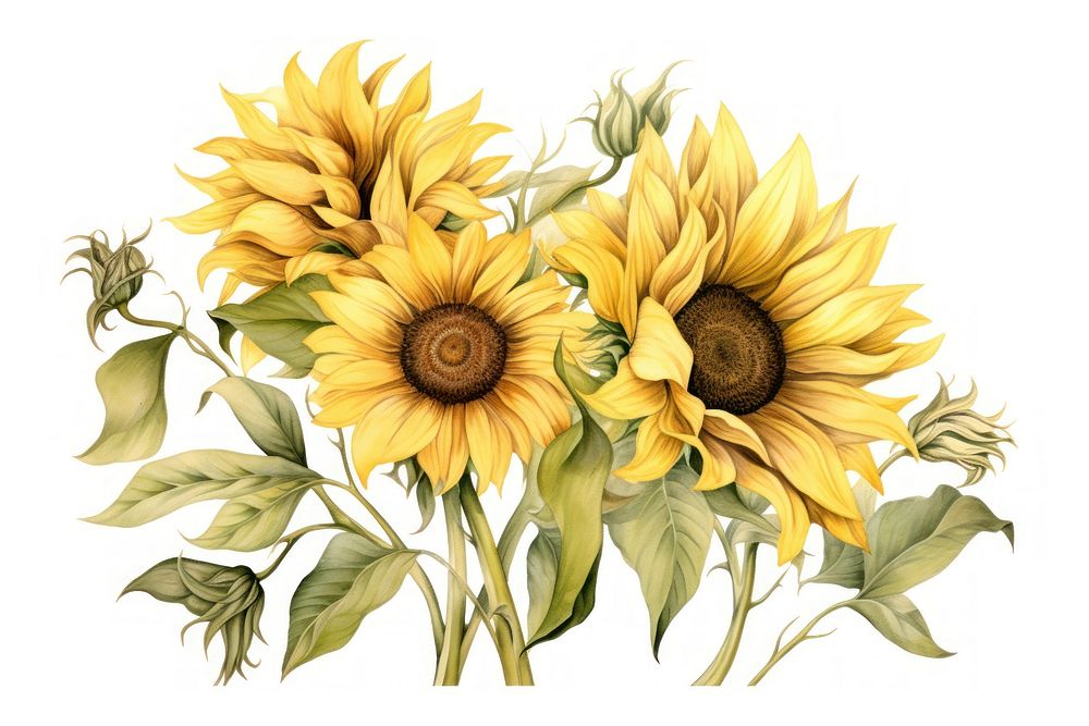 Botanical illustration sunflower bouquet plant inflorescence asterales.