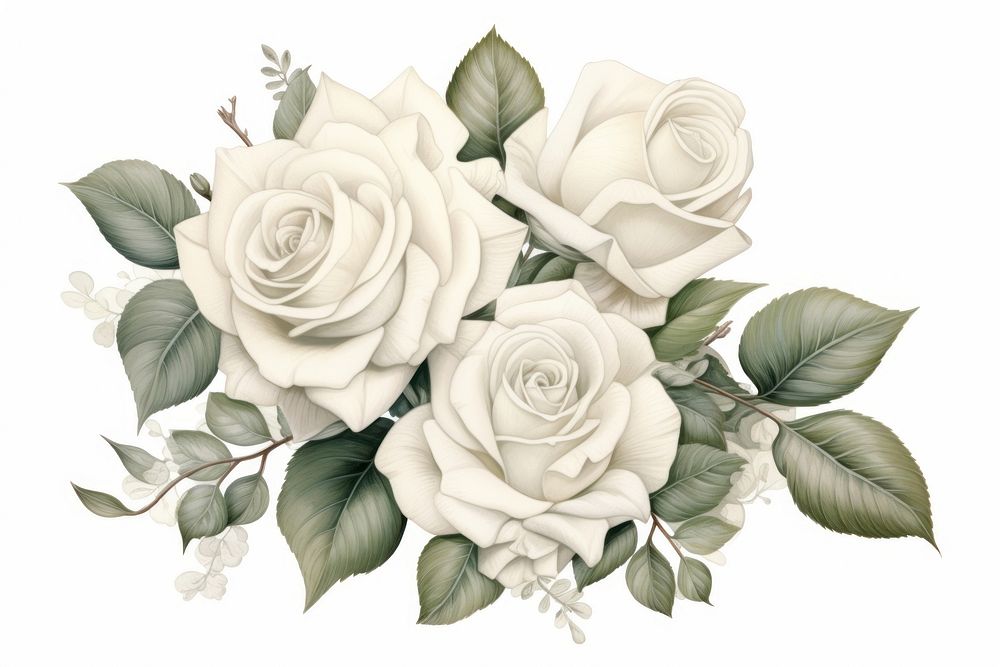 Botanical illustration white rose bouquet flower pattern plant.