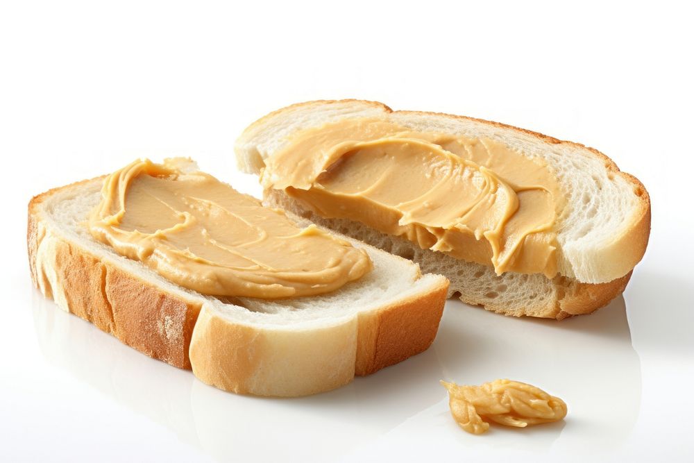 Bread with peanut butter food white background freshness.