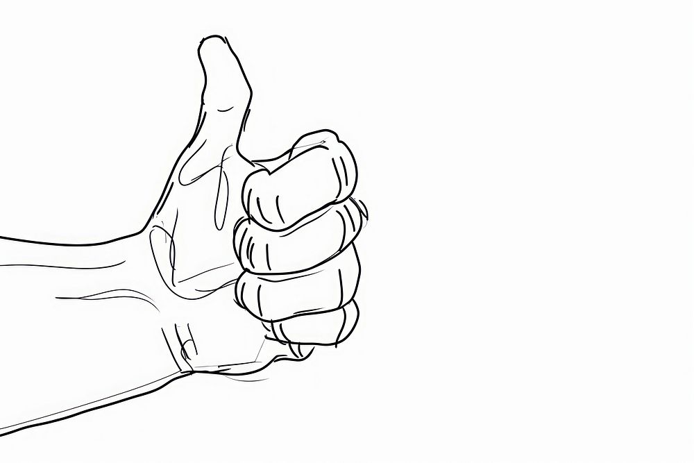 Continuous line drawing thumbs up hand finger sketch.