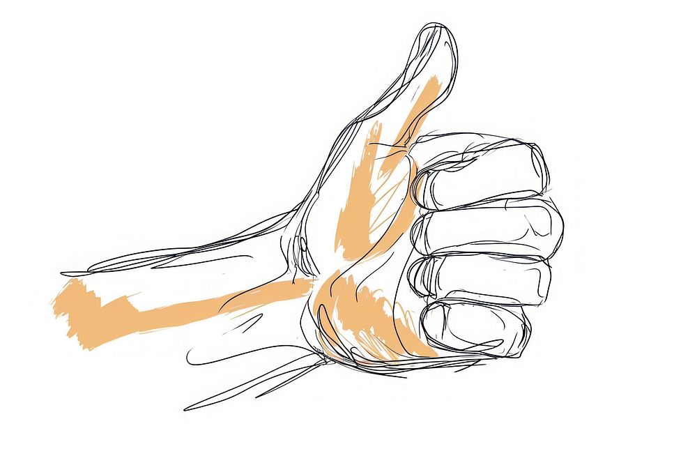 Continuous line drawing thumbs up hand finger sketch.