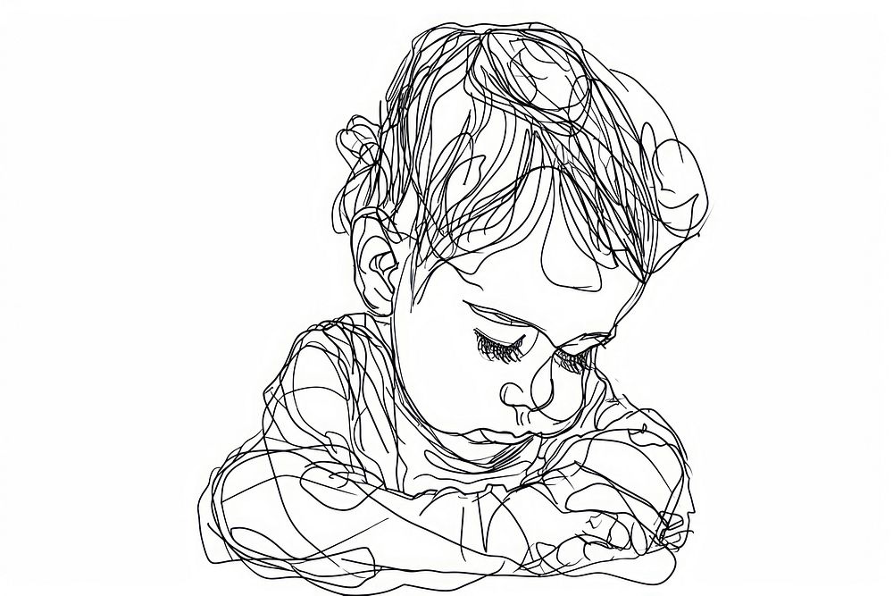 Continuous line drawing toddler sketch art illustrated.