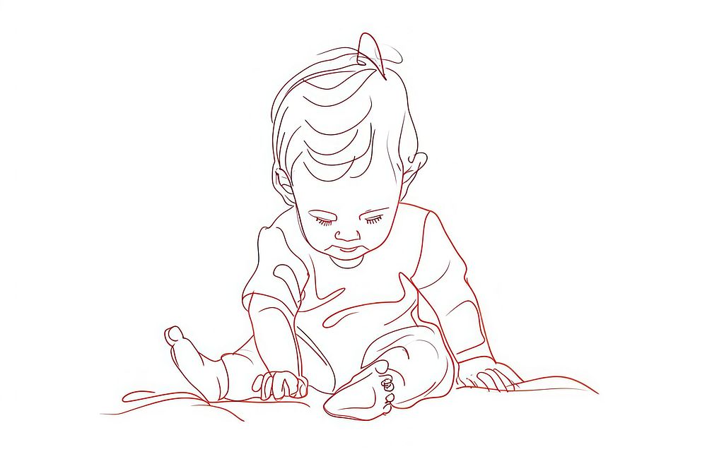 Continuous line drawing toddler sketch doodle hand.