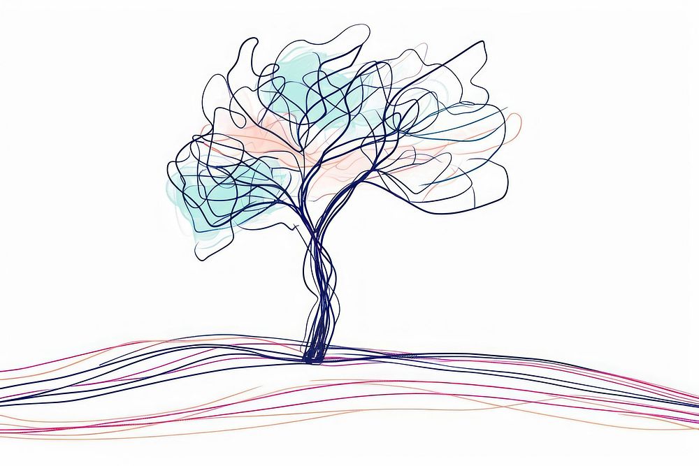 Continuous line drawing tree abstract sketch art.