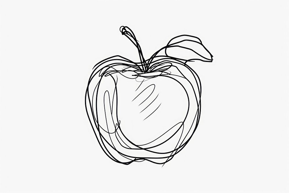 Continuous line drawing apple sketch plant art.