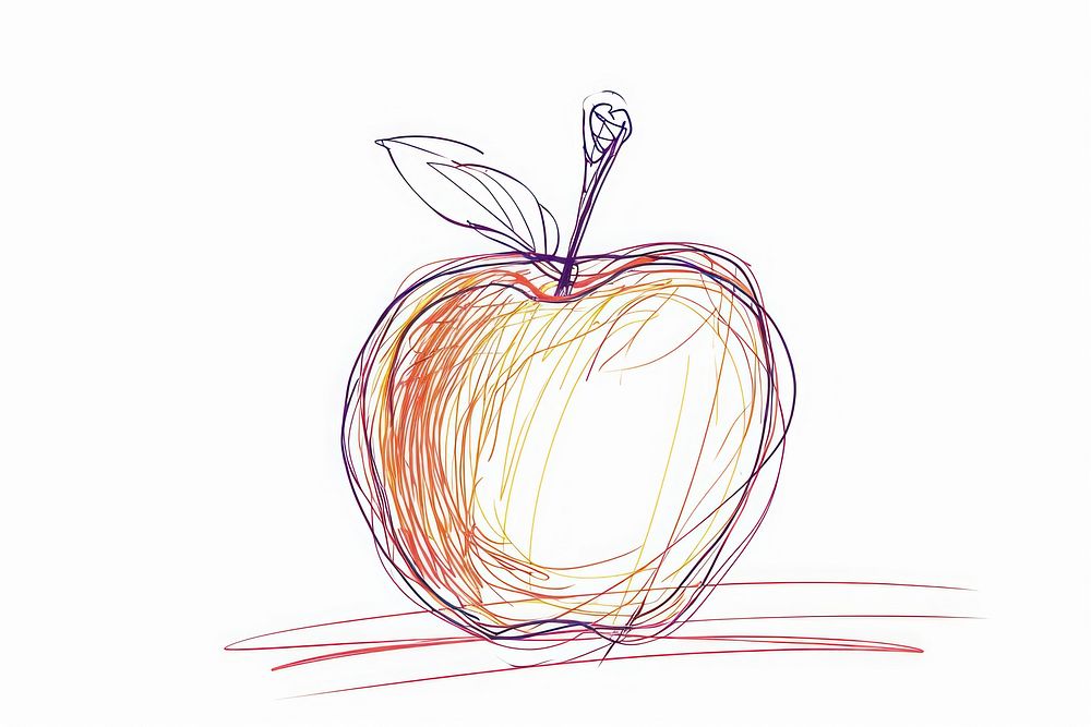 Continuous line drawing apple sketch fruit plant.