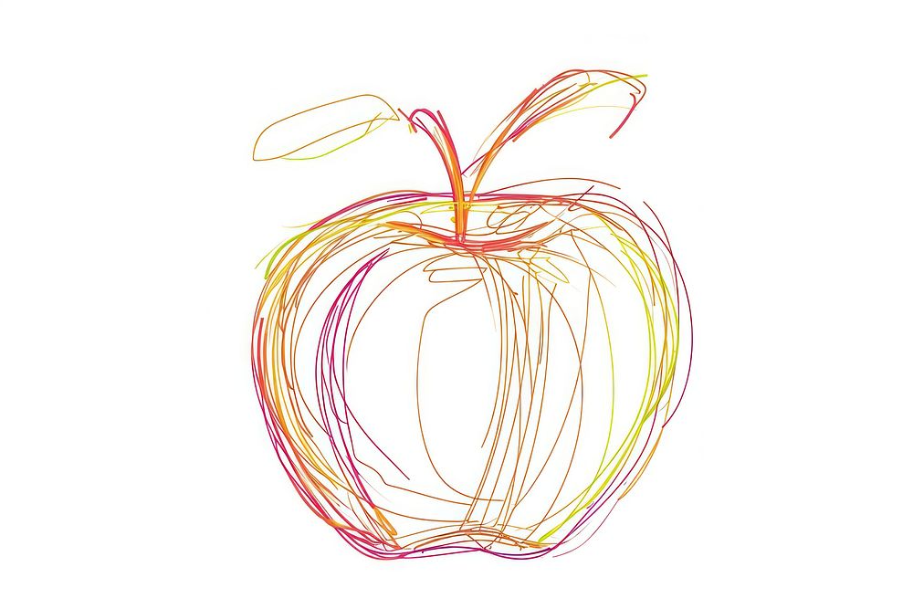 Continuous line drawing apple sketch plant food.