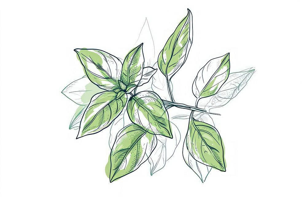 Continuous line drawing basil pattern sketch plant.